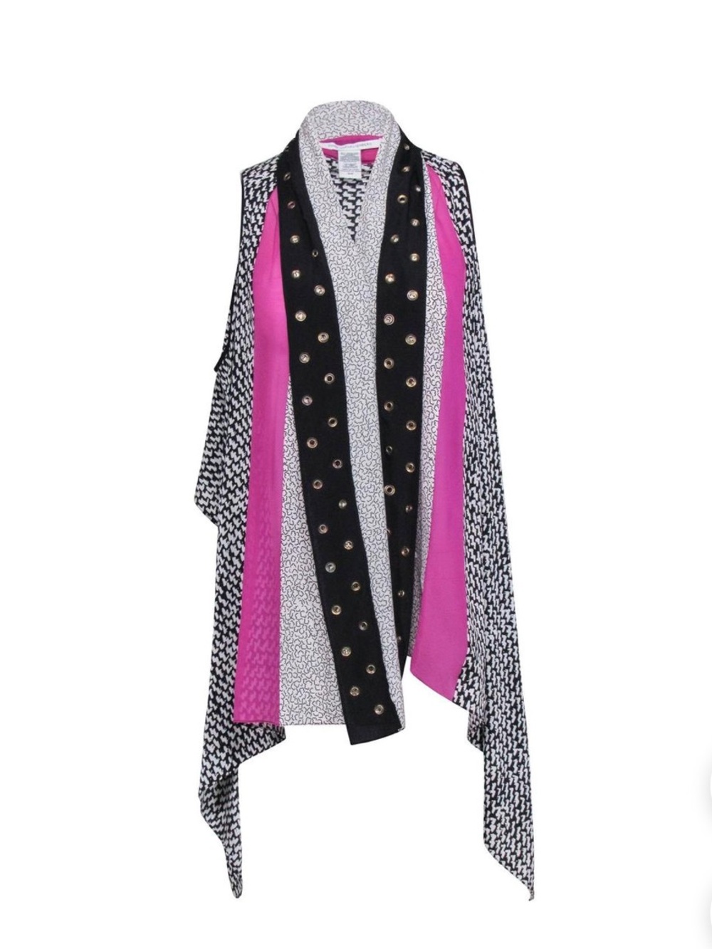 Diane Von Furstenberg Black and Pink Eyelet-Trim Sleeveless Wrap